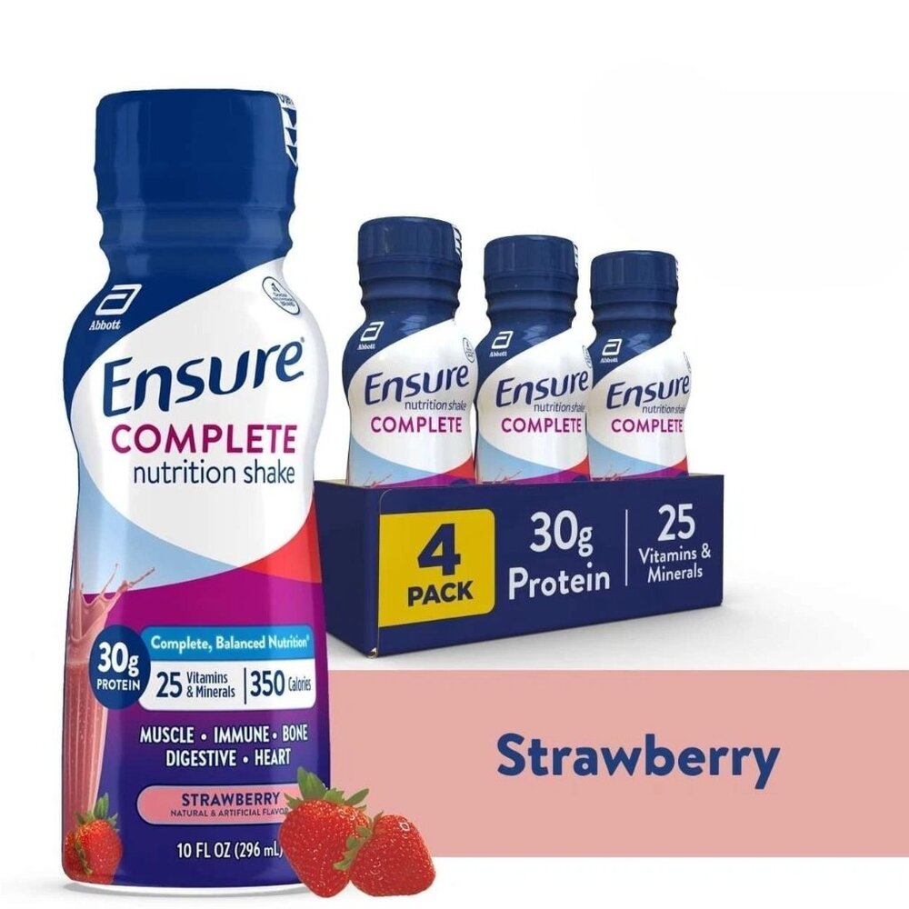 Ensure Complete Nutrition Shake 30g Protein Strawberry Flavor 10 fl oz 4 Pack